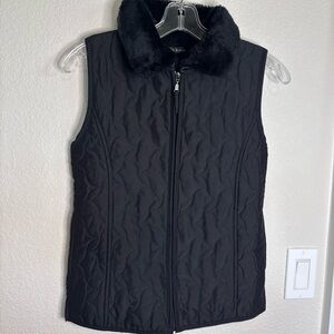 Carol Rose Black Quilted Vest with Faux Fur Trim‎